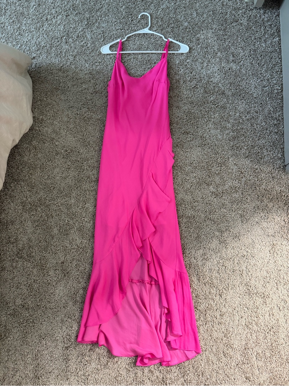 eesome Hot Pink Ruffle Slip Maxi Dress